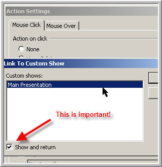 Setting up the custom show link