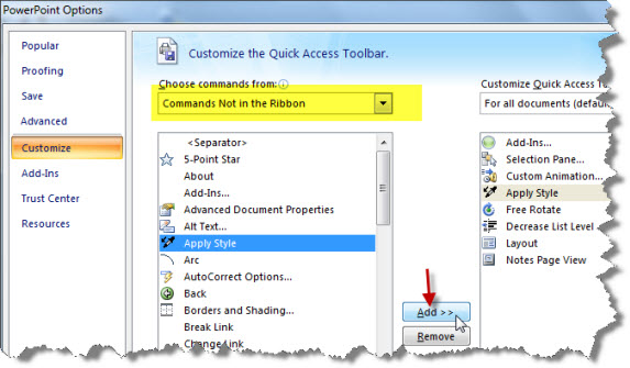 Add Apply Style command to QAT