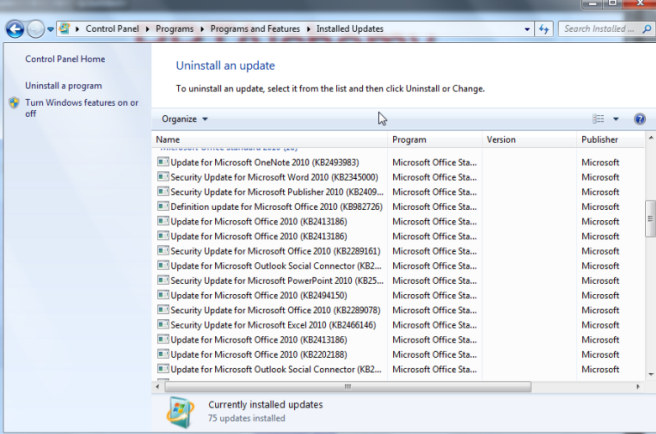 Windows 7 Control panel