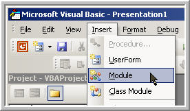 Insert a module in the vb editor